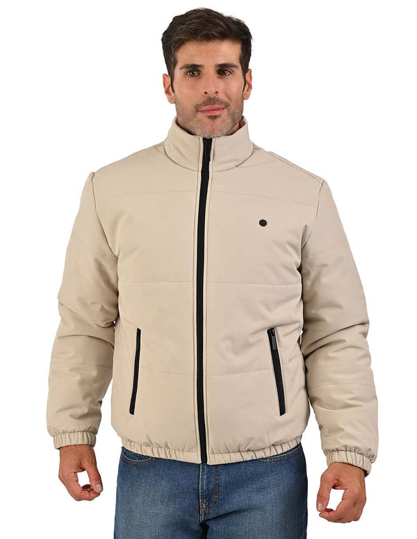 Chamarra Taupe PORTFOLIO Hombre Casual Acolchada con Cierre.